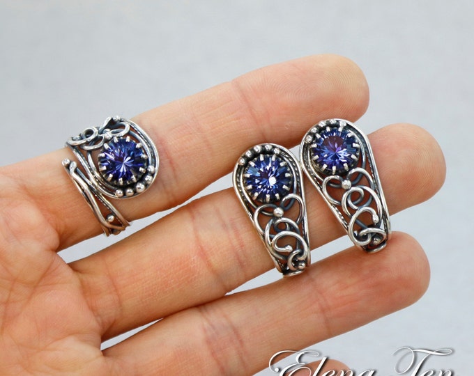 Mystic topaz jewelry , blue earrings , blue rings , mystic topaz ring , mystic topaz earrings , silver 925 , size 8.5 stud earrings Rusteam