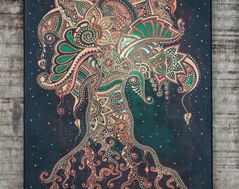 Tree of Life, indian art, yoga decor, henna mehndi zentangle ornament, home decor, canvas art, wall oriental decor