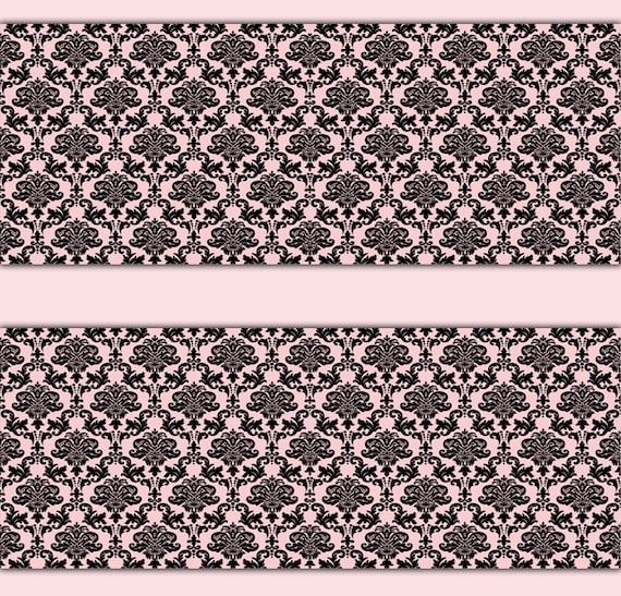 PINK BLACK DAMASK Wallpaper Border Wall Art Decal Girl Nursery