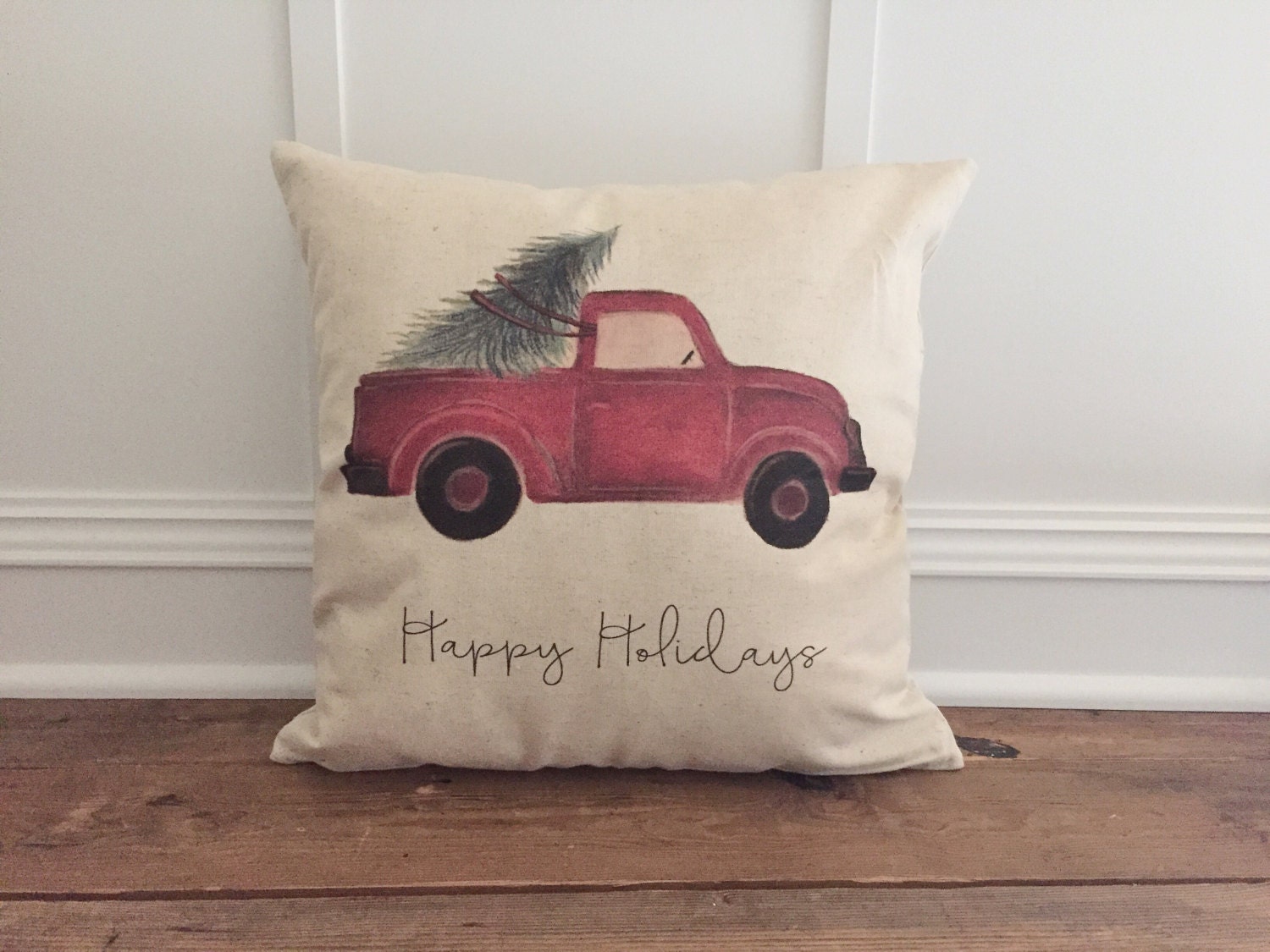 Hand Drawn Red Truck Pillow Cover