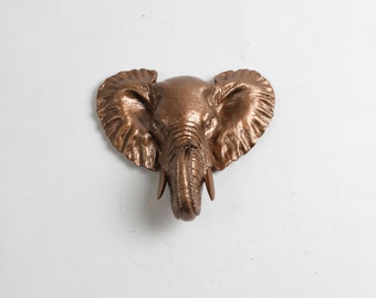 The Harper Mini Faux Elephant in Bronze Head by White Faux Taxidermy - Elephant Head Wall Mount - Elephant Decor Animal Head
