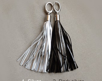 Leather Tassel Bag - Dark Grey With Silver
