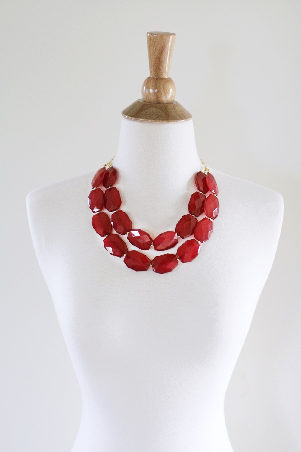 Oxblood Red Statement Necklace Chunky Bib Necklace by ShopNestled