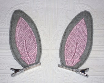 Bunny Barrette - Rabbit Ear Clips - Dressup Ears - Costume Ear Clips - Gray Bunny Ears - Bunny Ear Clips - Grey Felt Barrette