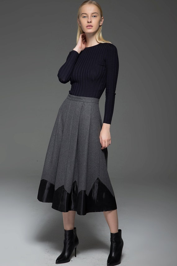 Gray Wool Skirt Autum/Winter Fashion Designer Pleated