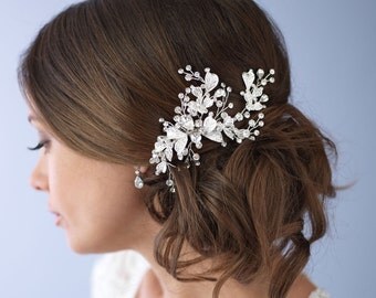 Floral Bridal Hair Clip, Rhinestone Bridal Hair Clip,Bridal Hair Accessory, Silver Wedding Hair Clip, Wedding Accessories ~TC-2245