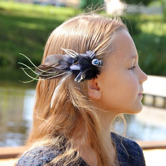 Blue Hair Clip Blue Feather Hair Clip Wedding Hair Clip