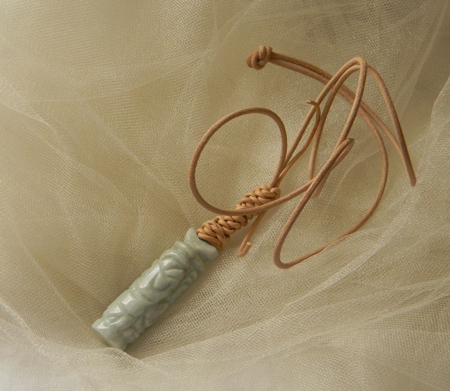 Blue jade pendant w leather cord necklace by CloudPineStudio