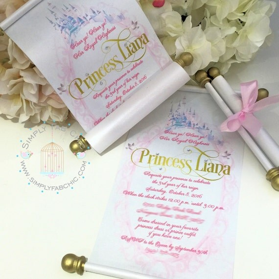 Royal Princess Scroll Invitation Birthday Wedding Handmade