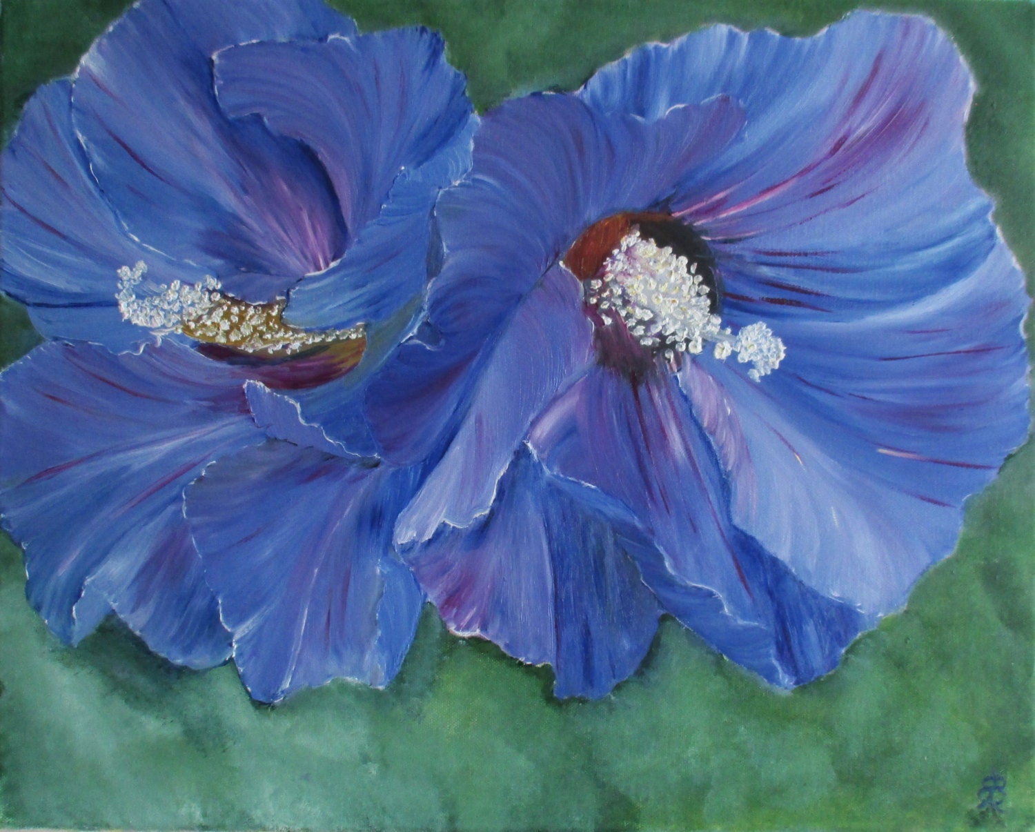 Hibiscus Painting Flower Painting Hibiscus Wall Art Fl Original Oilpainting Fine Blue Purple