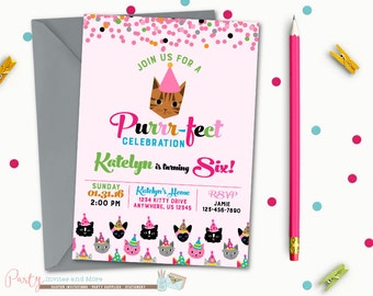 Kitty Birthday Invitation, Cat Birthday Invitation, Kitty Cat Birthday Invitation, Cat Birthday Party, Kitty Birthday Party, Kitten Birthday