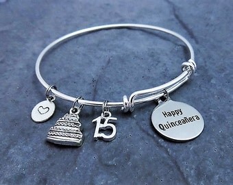 Happy Quinceañera Jewelry - Feliz Quinceañera Bracelet - 15th Birthday - Charm bracelet - Expandable Bracelet - Adjustable - Gift for Her