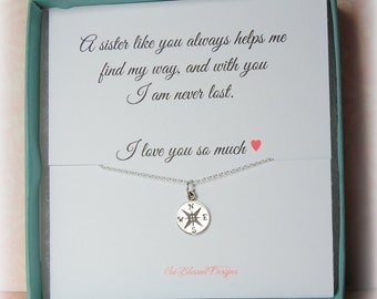 SISTERS Jewelry, Sister jewelry gift, Sister necklace, Gifts for sister, compass necklace, simple jewelry, Gift for sister with card
