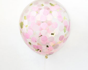 16" Clear Latex Confetti Balloon - Pink and Gold, Custom Balloon, Gold Balloon, Wedding Balloon