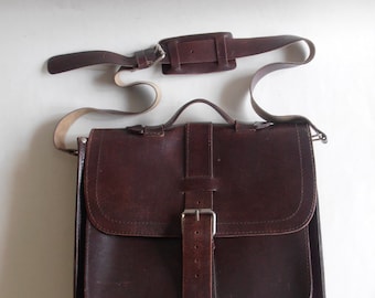 vintage brown leather briefcase, messenger, satchel