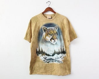 T-Shirt The Mountain Graphic - Motif Mountain Lion (Puma) - Teinture Tie-dye Noir/vert - Taille L Homme - Neuf Sans étiquette