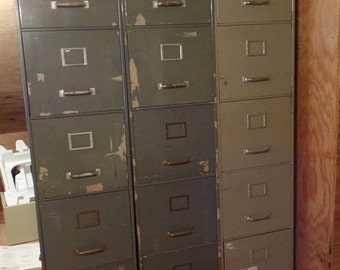 Filing Cabinets, Vintage Industrial Five Drawer Steel Cabinets, Heavy Duty Metal Old Large Letter Size Files PICK UP ONLY - Other sizes also