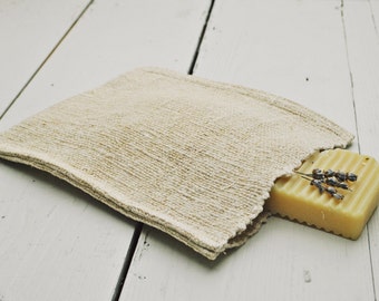 Hemp Wash Mitt / Antique handwoven fabric / Hand loom organic fibers