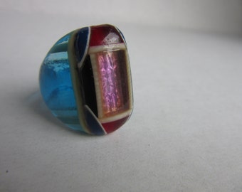 vintage plastic celluloid ring / folk art prison ring / Bob Dodd ring / size 6.5