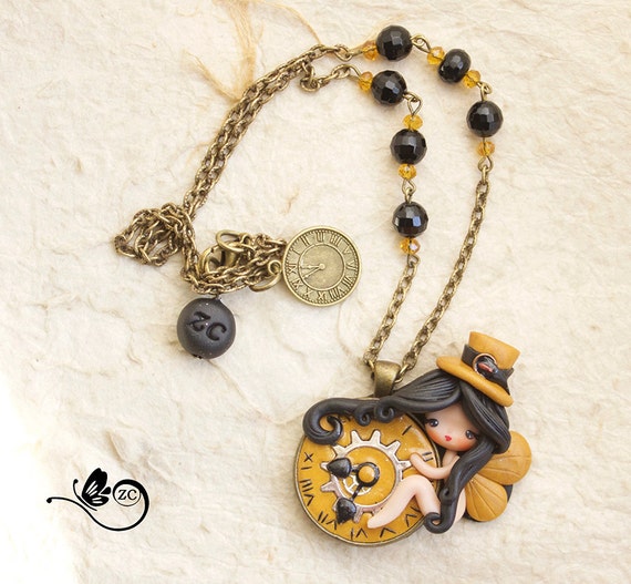 polymer clay necklace / fairy / clay / fimo / zingara creativa / steampunk by ZingaraCreativa steampunk buy now online