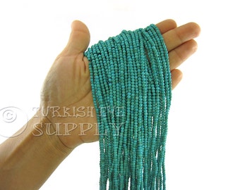 Turquoise Beads, 3mm Round Turquoise Bead Strands, One 1 Full Strand Semiprecious Gemstone Beads, Loose Beads