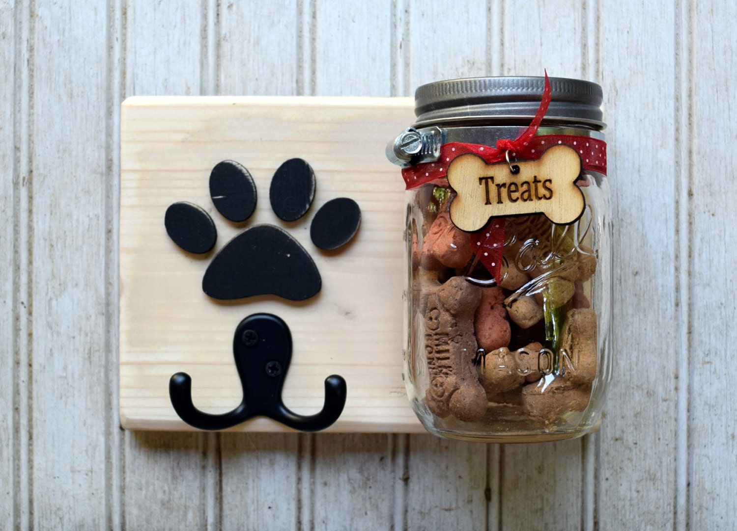 Dog leash holder with treat jar. Dog treat jar/Leash holder