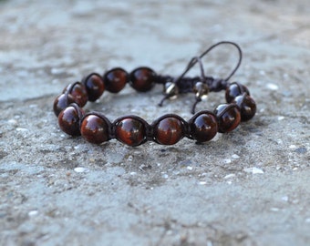 Red tiger's eye men's Shamballa bracelet. Mens Jewelry.