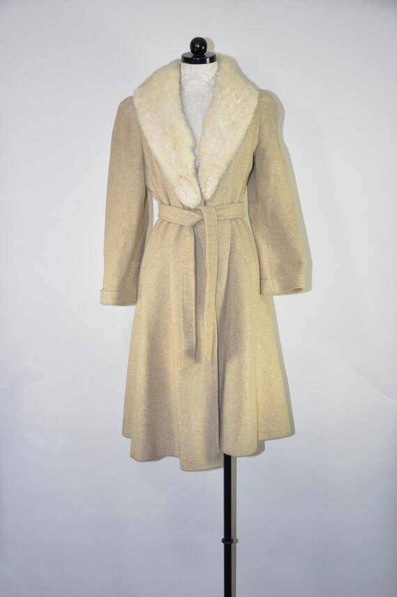 70s oatmeal wool wrap coat / 1970s wool trench coat / rabbit