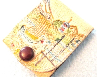 FREE POST - Vintage Collectible Match Book Holder, Tooled Leather, Japanese Leather, Oriental Scene, Mount Fuji, Colorful Holder, Asian