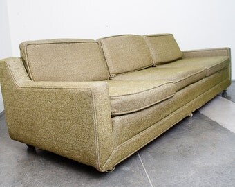 Mid Century Modern Sofa Couch Kroehler k48 Avocado light Green Vintage Retro Tweed Casters McM FREE SHIPPING