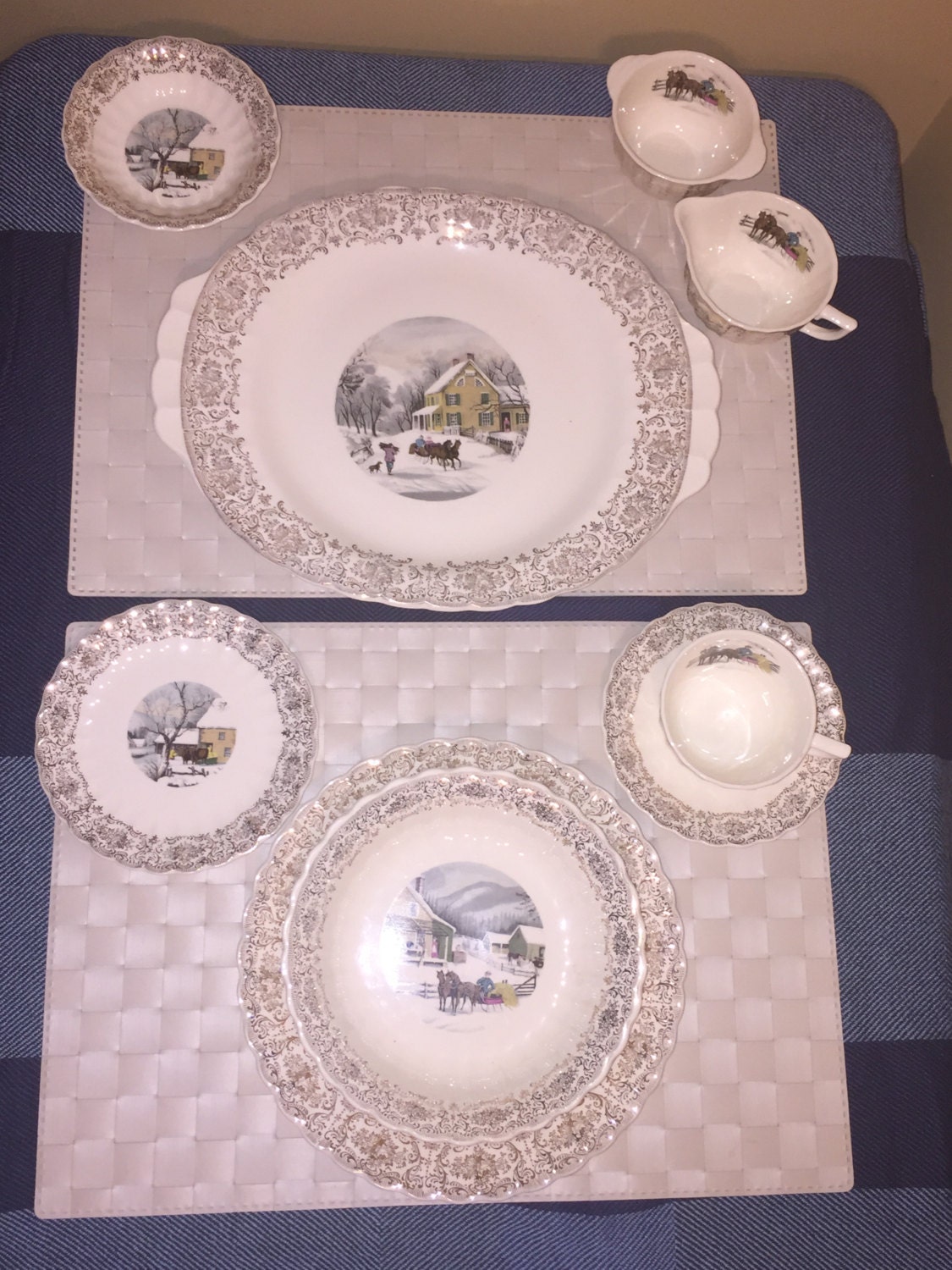 AMERICAN LIMOGES TCS384 Currier and Ives Homestead Winter 22K Gold
