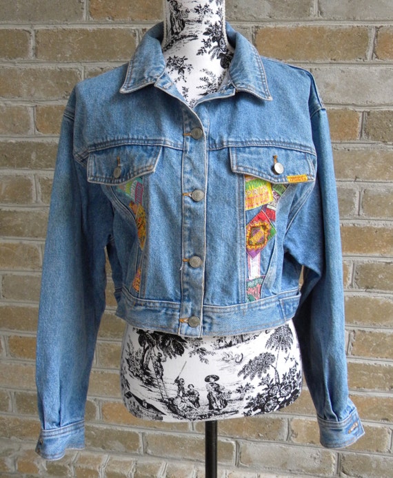 80's Vintage Jordache Cropped Denim Jacket with Patchwork