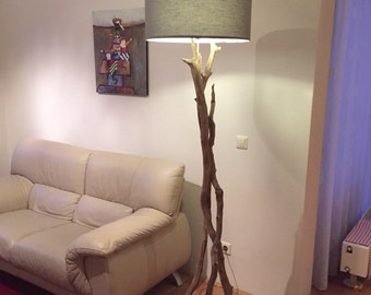 Floor lamp with three old oak branches