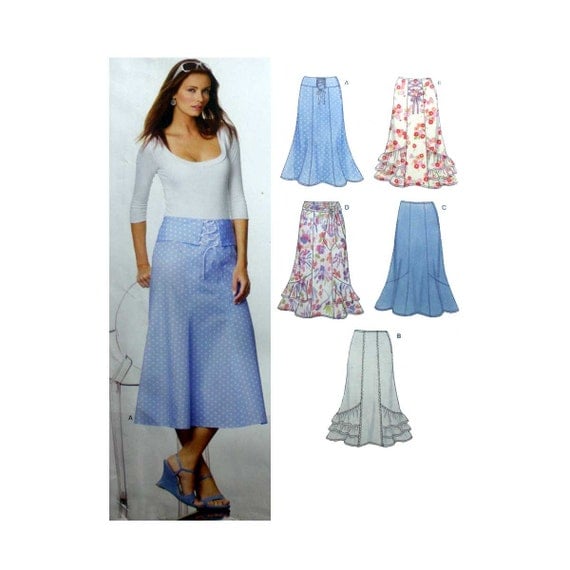 Women's Midi Skirts Sewing Pattern 6 Panel with Flounces