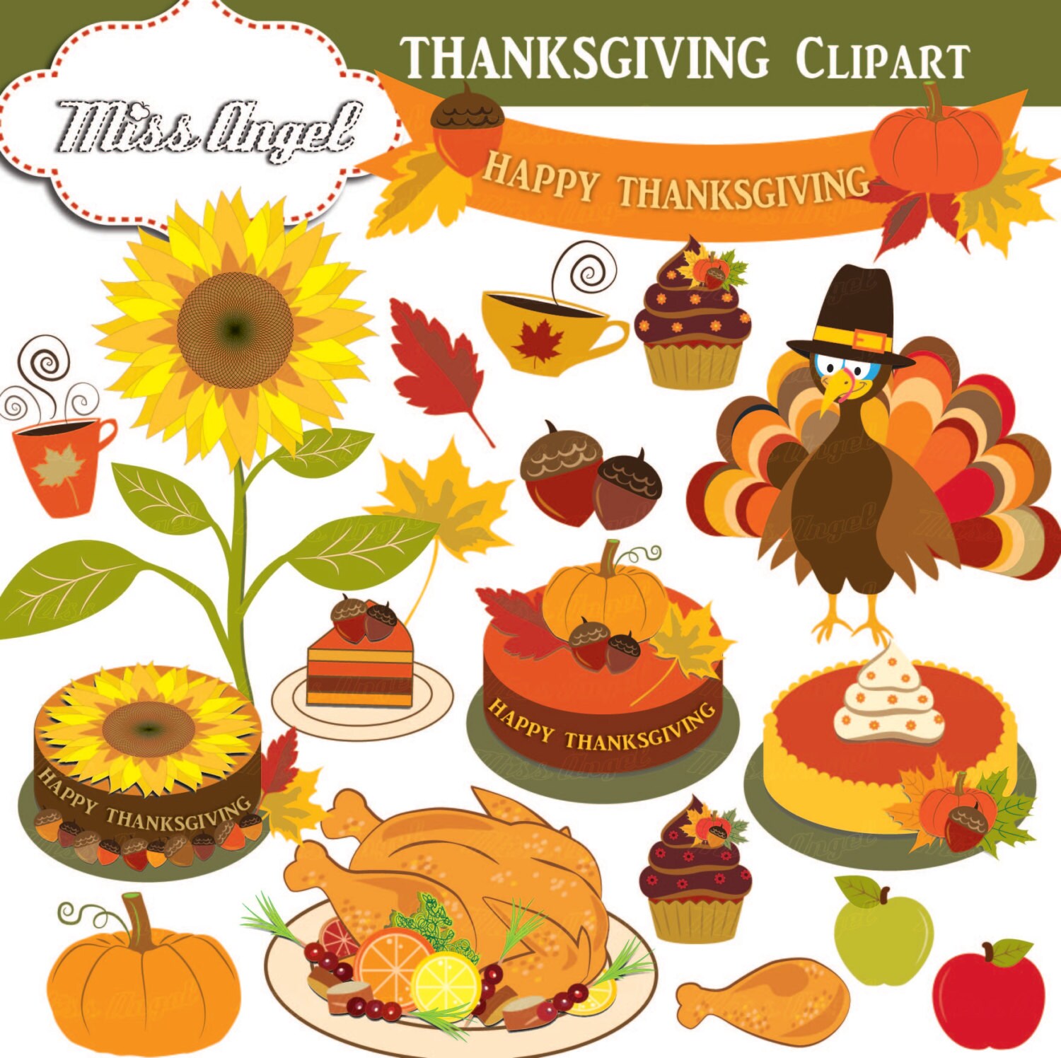 Thanksgiving clipart. Fall Autumn Digital Thanksgiving: