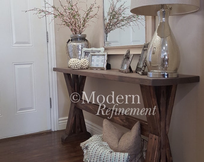 The Sawyer rustic farmhouse entryway table, sofa table, buffet, console table.