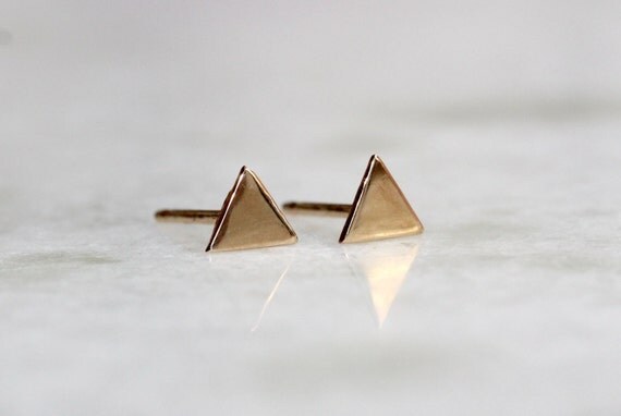 Solid 10k Gold Studs Triangle Stud Geometric Stud Rose