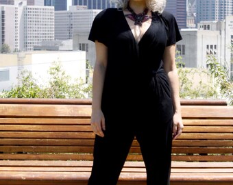 Vintage Jumpsuit with Pockets * Pantsuit * Romper * Black * Soft & Comfortable * Cotton * Stretchy * Size Medium