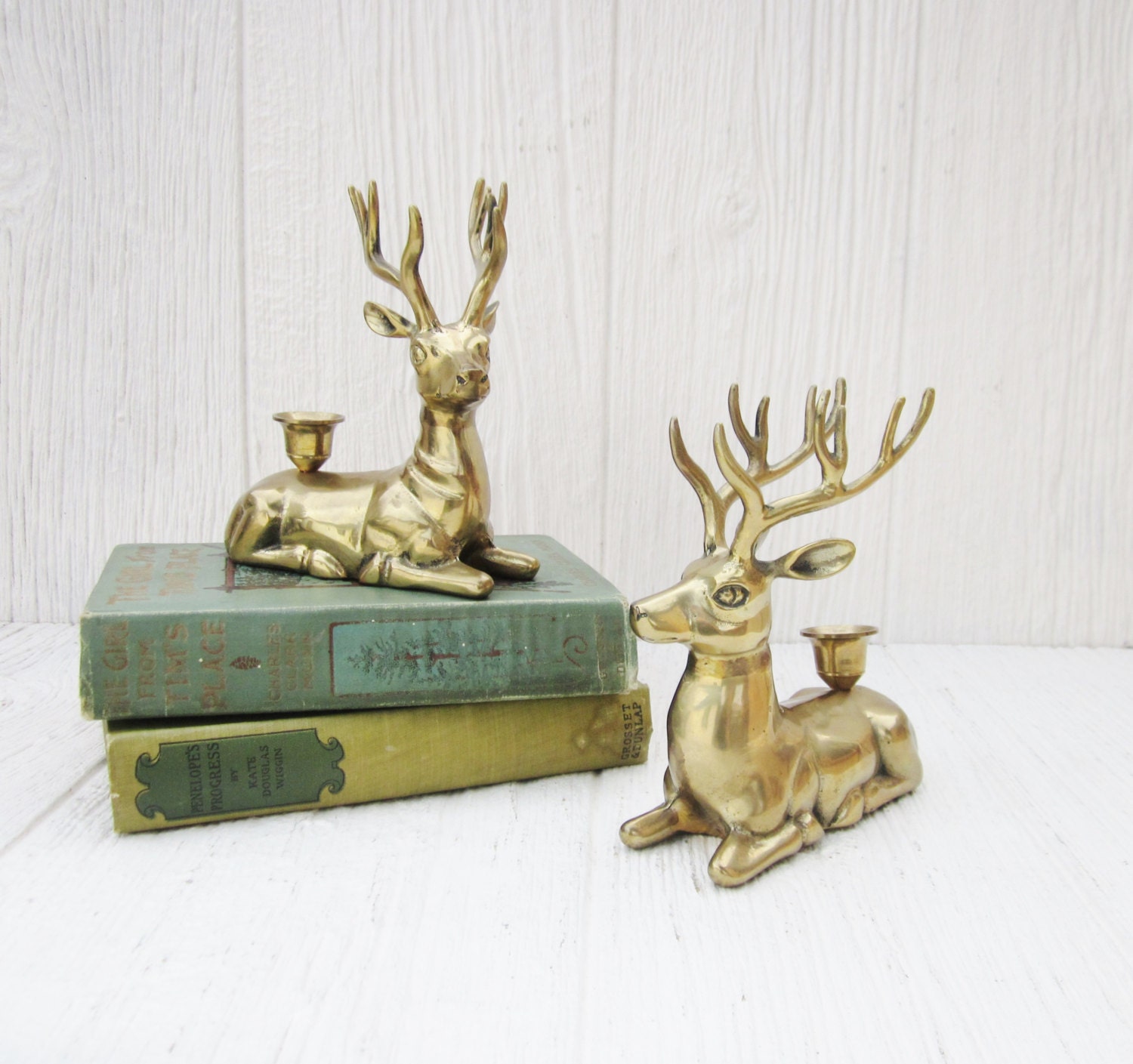 Brass Deer Candle Holders Vintage Deer Figurines Pair Brass
