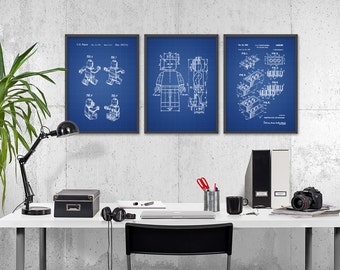Lego Patent Prints Set of 3 - Lego Wall Art Poster Set - Lego Bedroom Art Poster - Boys Bedroom Decor - Lego Gift Idea