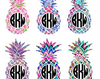 Lilly Pulitzer Inspired Pineapple Decal - Yeti Decal - Monogram Decal - Laptop Decal