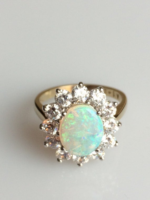 Gold Opal Engagement Ring Diamond and Opal Ring by ArahJames