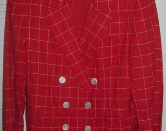 Blazer 14, Vintage Red Window Pane Blazer Jacket by J H Collectibles STUNNING ! Size 14