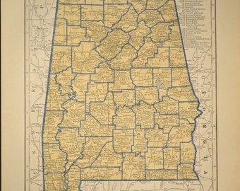 Alabama Map Alabama LARGE Antique State Early by MapsBooksEphemera