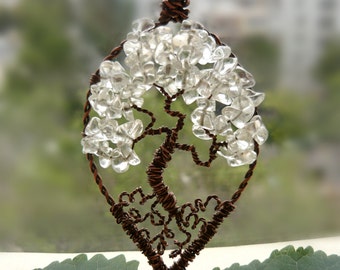 Tree of life pendant Clear quartz pendant Wrapped pendant Tree life necklace Tree of life jewelry Stone copper pendant Quartz Tree pendant