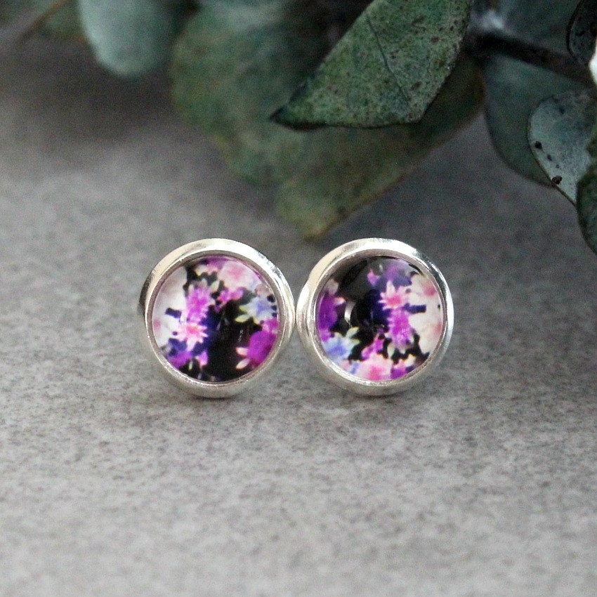 Purple Stud Earrings Purple Earrings Black Stud Earrings