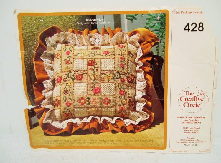 Ribbon Pillow Embroidery Kit Flower Pillow by LuckyPennyTrading