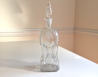 Antique Decanter Clear Glass Pinched Dutch Pinch Hand Blown Glass Etched Windmills and Birds Antique Bottle Hourglass Let's All Say Wow