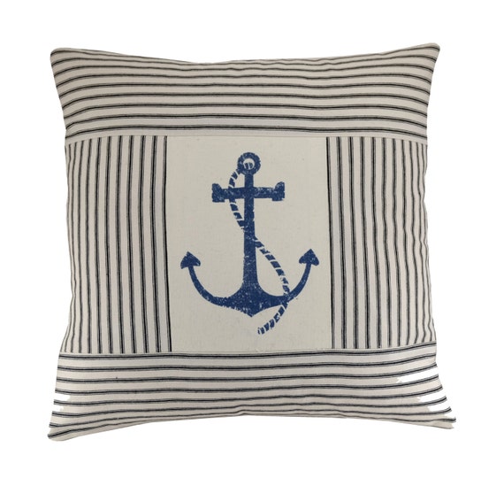 Striped Anchor Cushion Cover Nautical Cushion by Diversecushions