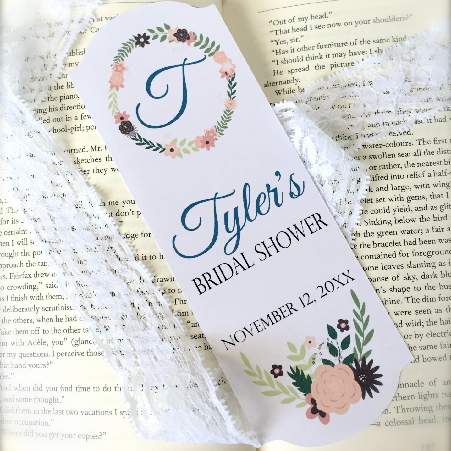 Bridal shower bookmark favors personalized bookmark bridal